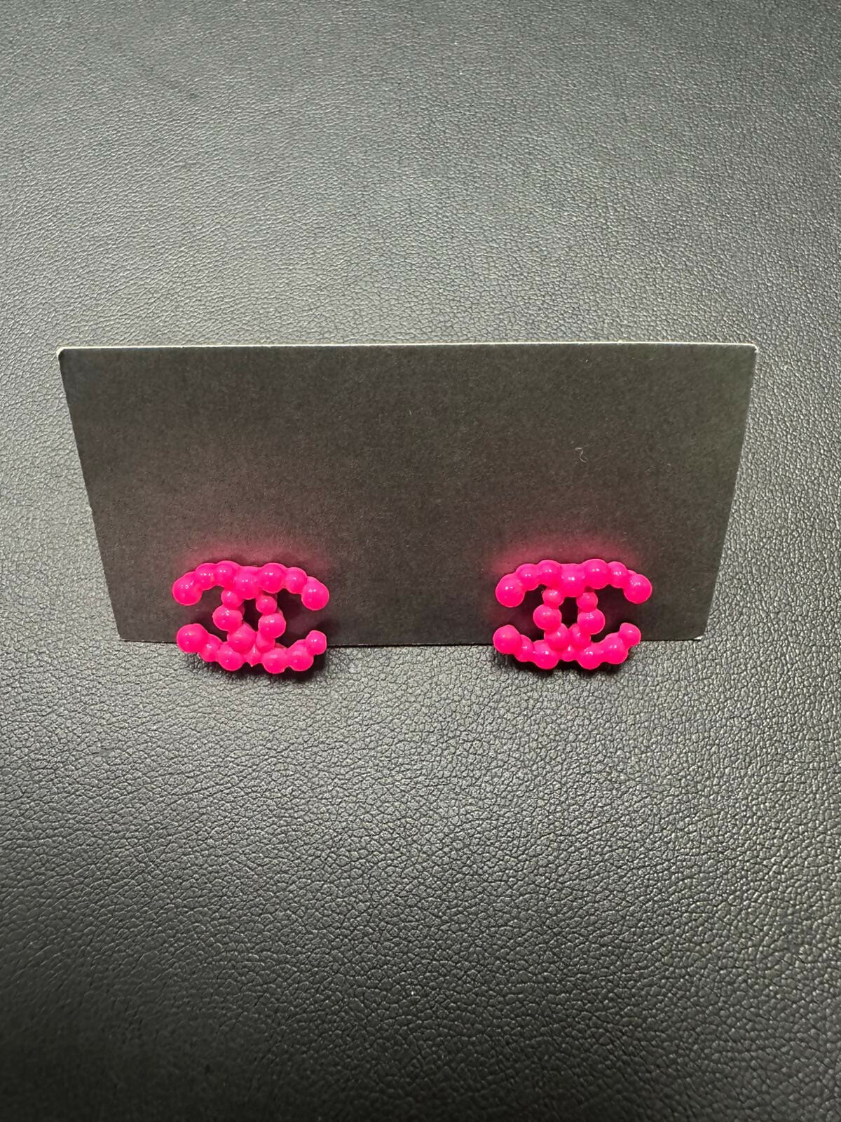 Chanel Vintage 04A Resin Fluorescent Pink Stud Earrings