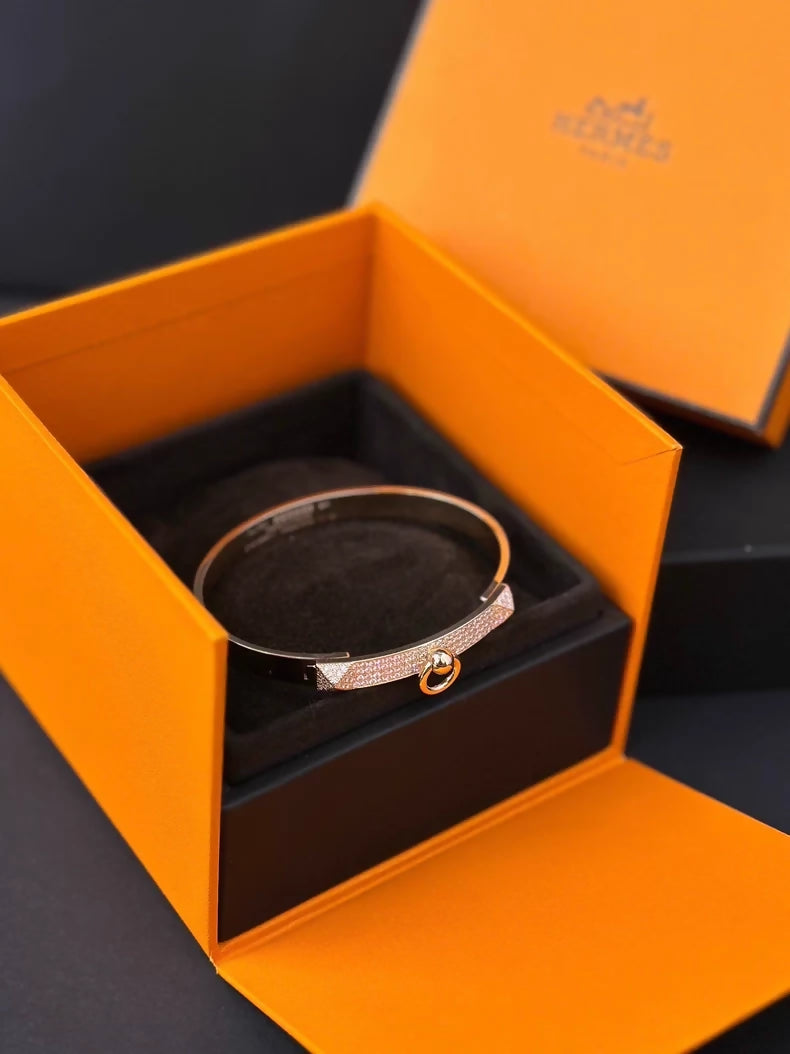 Hermes 18K rose gold half-diamond bracelet