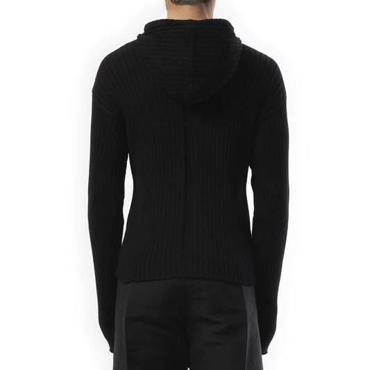 Zipped Knit Hoodie in Black