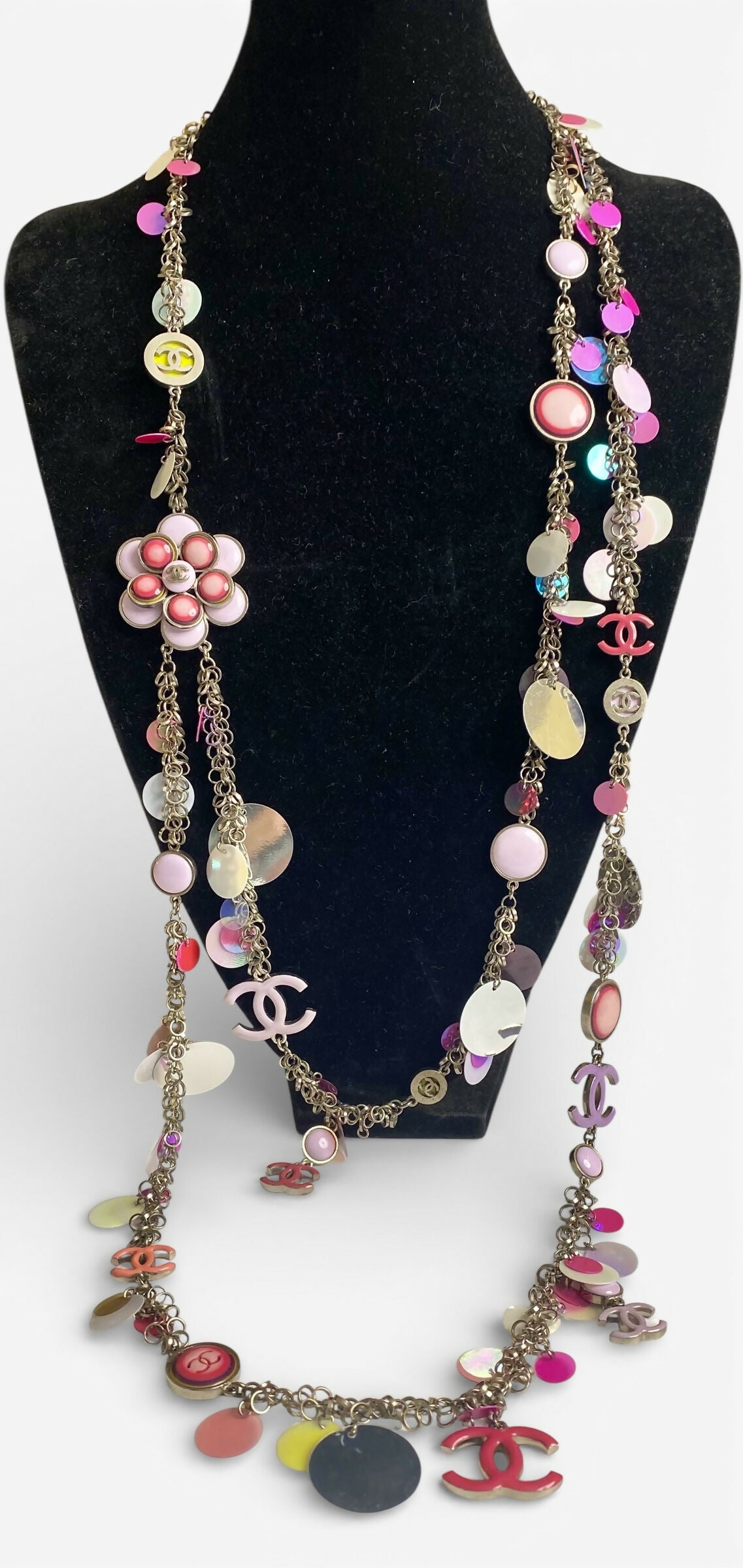 Chanel 04S Ultra Rare Statement DOUBLE XL Hot Pink Lavender Neon CC Necklace Belt