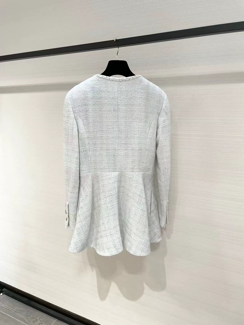 Chanel 23SS white tweed jacket with silver shimmer