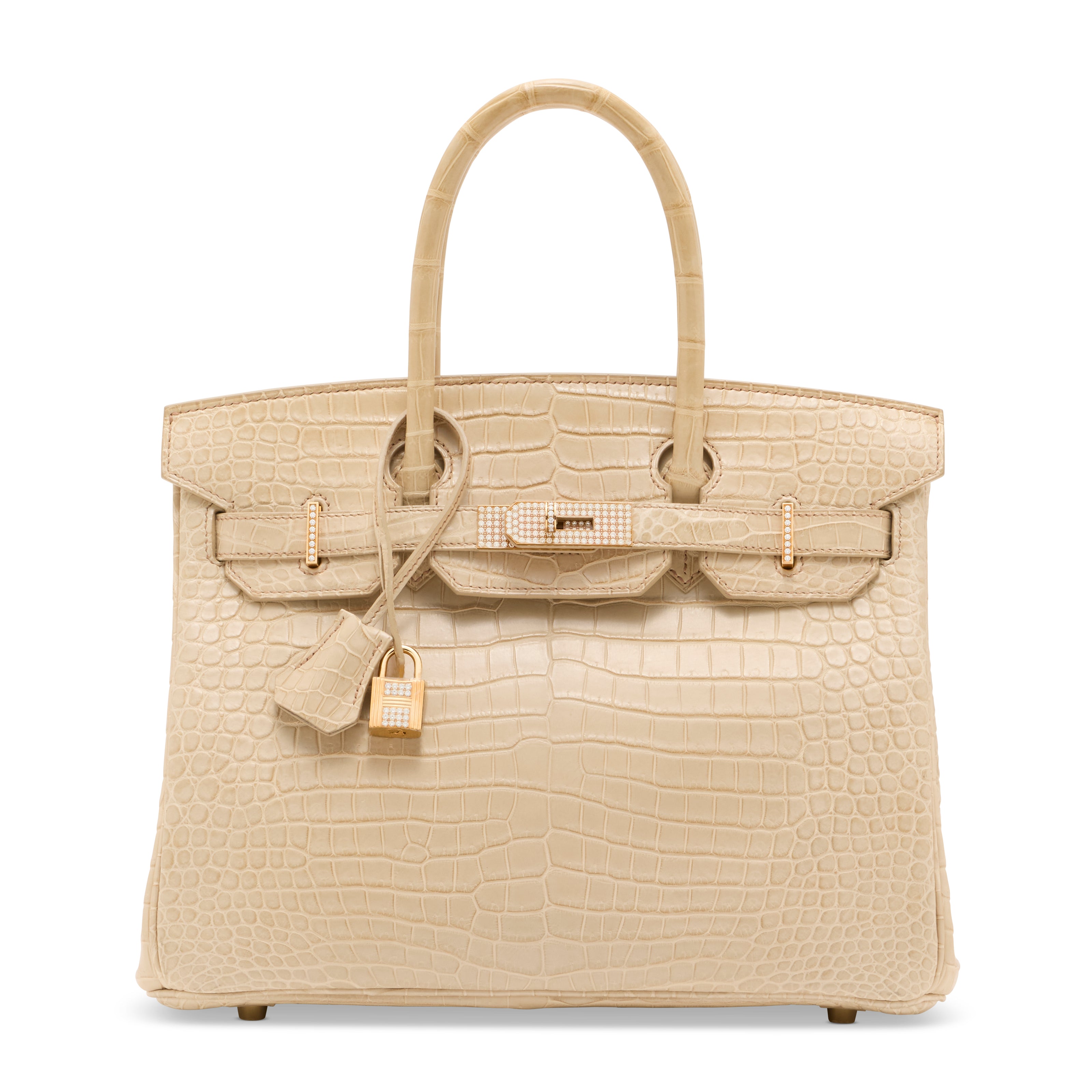 Hermes Birkin 30 Vanille Matte crocodile leather yellow gold diamond hardware