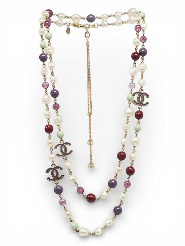 Chanel 11P Extra Long Strand CC Multicolor Necklace Gold Hardware