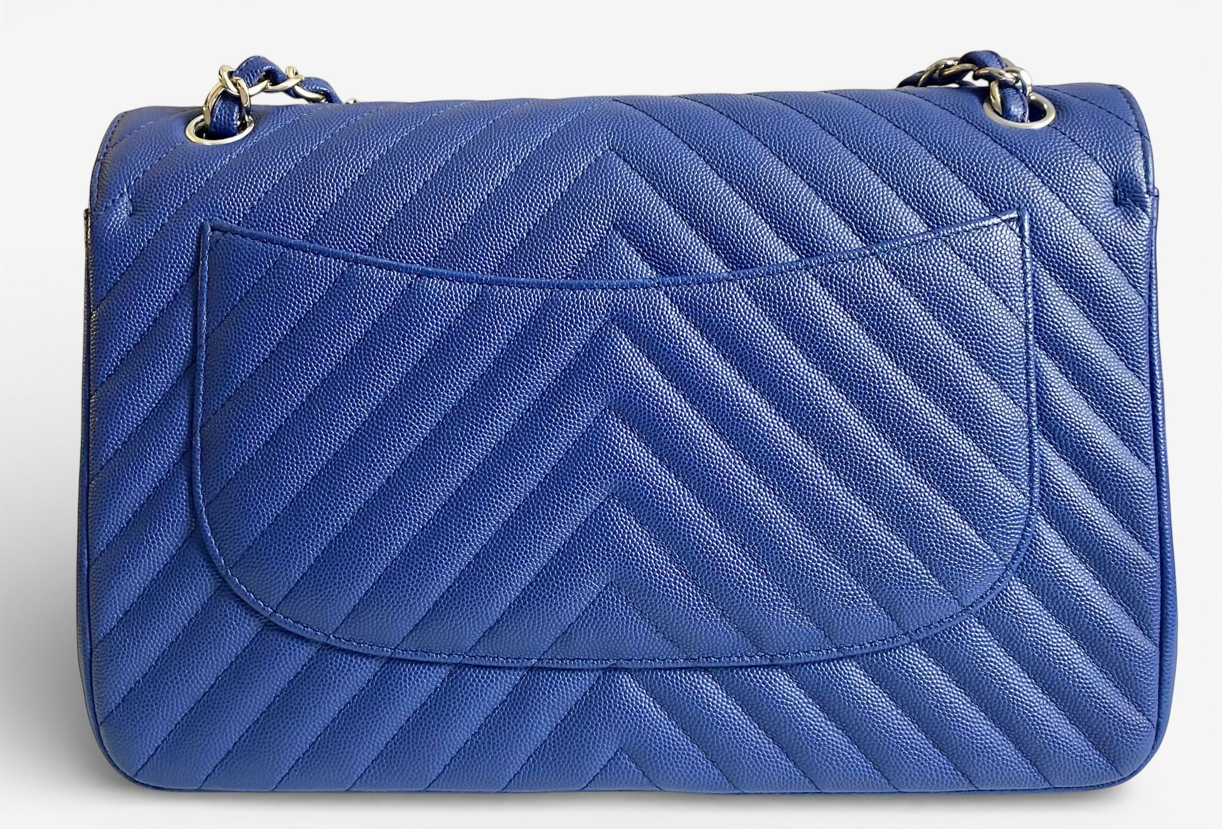 Chanel 2019 Caviar Royal Blue Jumbo Chevron Double Flap Timeless Classic Bag SHW