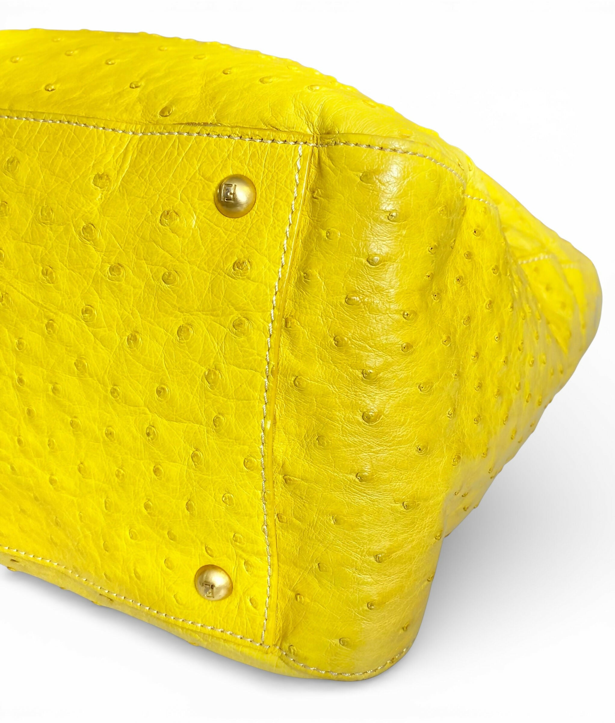 Rare Fendi Vintage Yellow Ostrich Twins Tote Gold Hardware