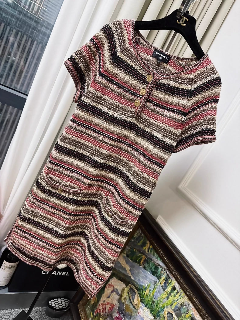 Chanel 18C Brown Striped tweed Dress