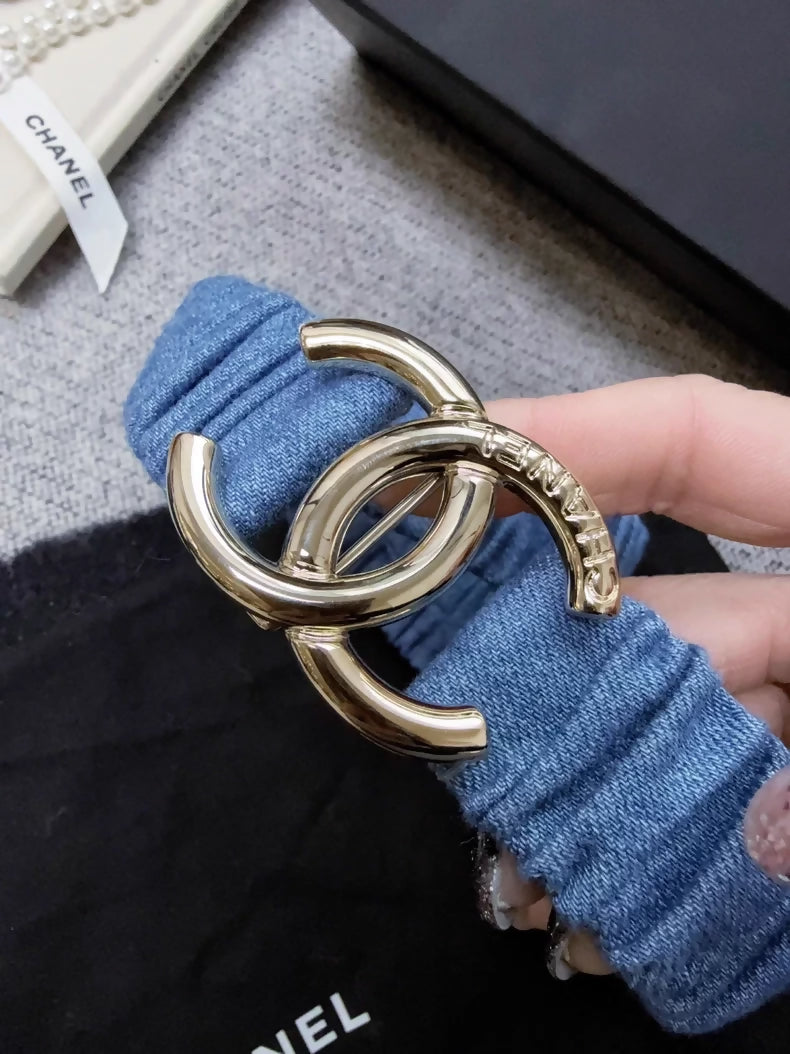 Chanel 25p blue denim belt