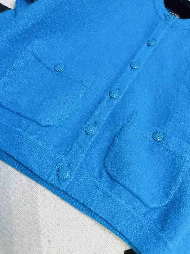 Chanel 22B turquoise blue oversized cashmere cardigan