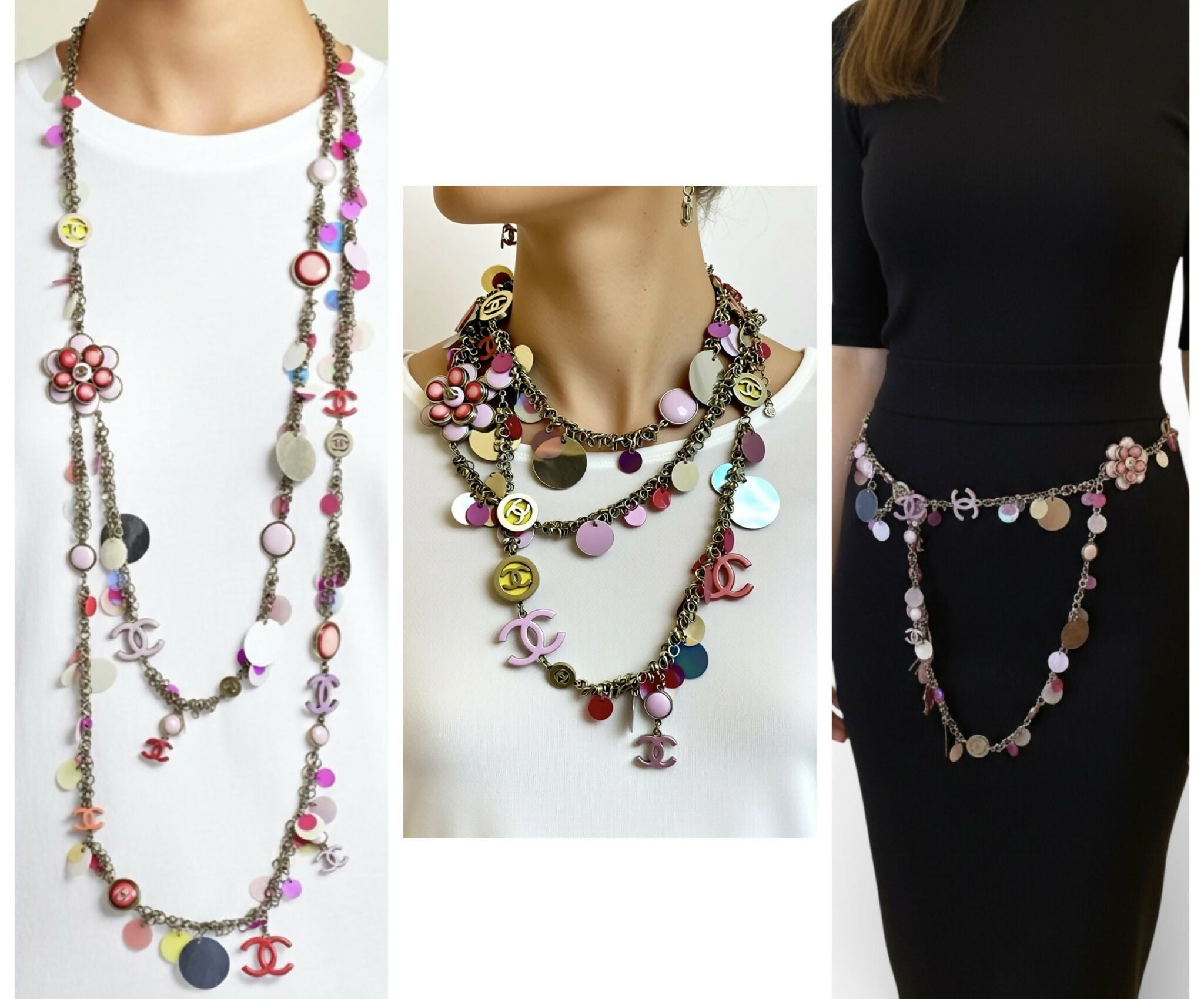 Chanel 04S Ultra Rare Statement DOUBLE XL Hot Pink Lavender Neon CC Necklace Belt