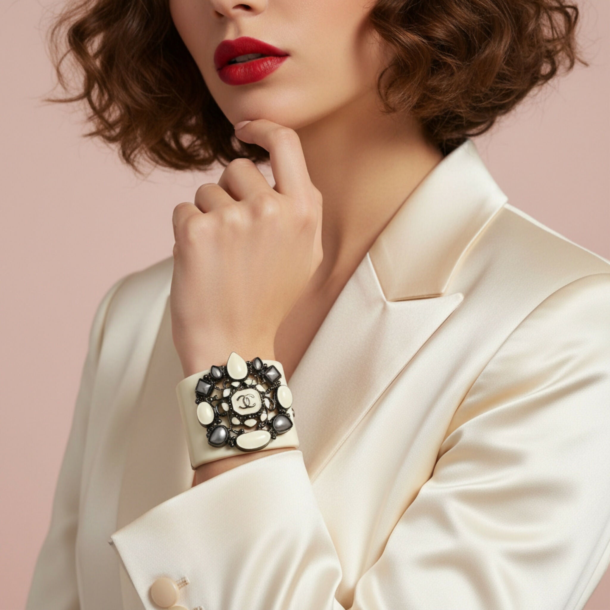 Rare Chanel 12A Paris Bombay Runway Ivory Statement Cuff Bracelet Bangle