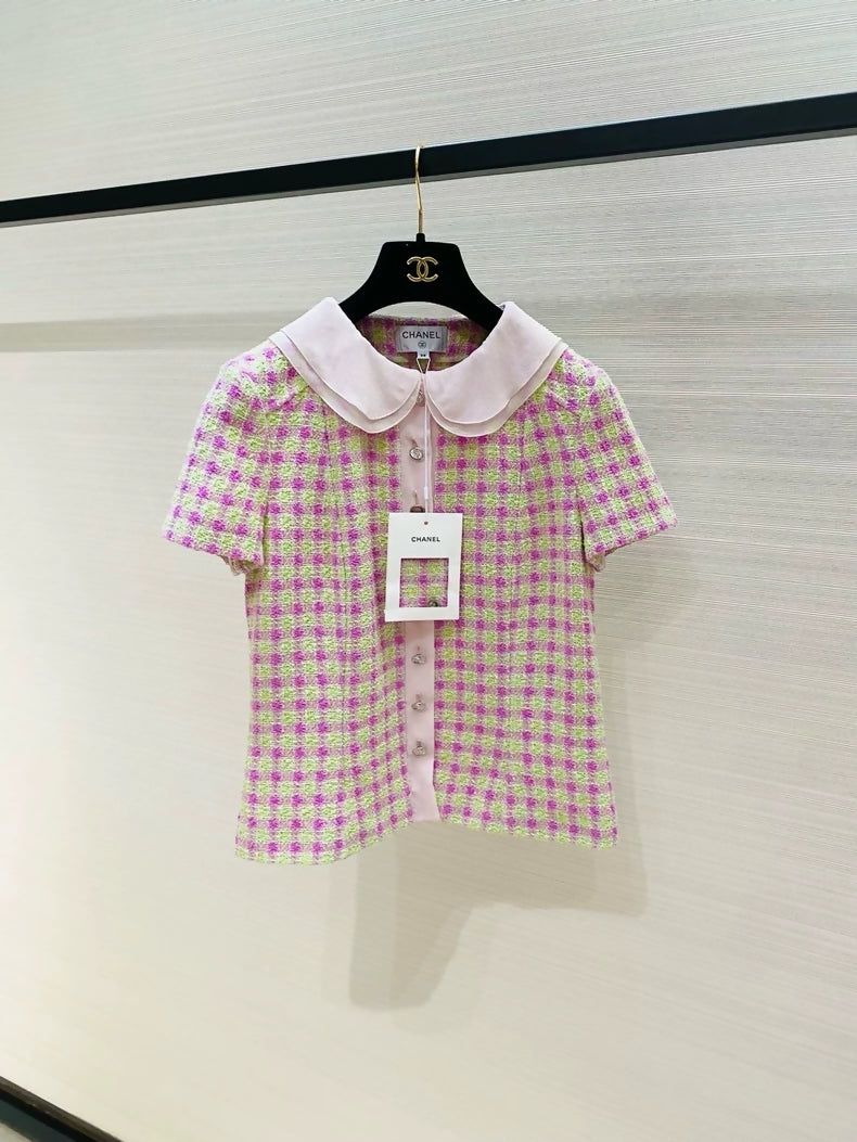 Chanel 25p pink tweed blouse