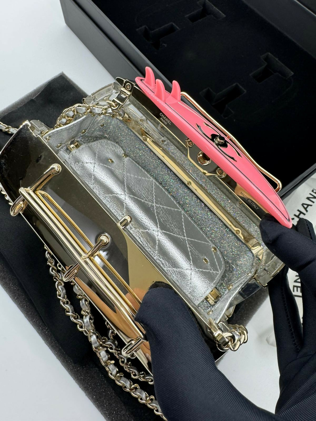 Chanel 2024 Glitter Lucite, Multicolor Rhinestone & Enamel Hollywood Mini Van