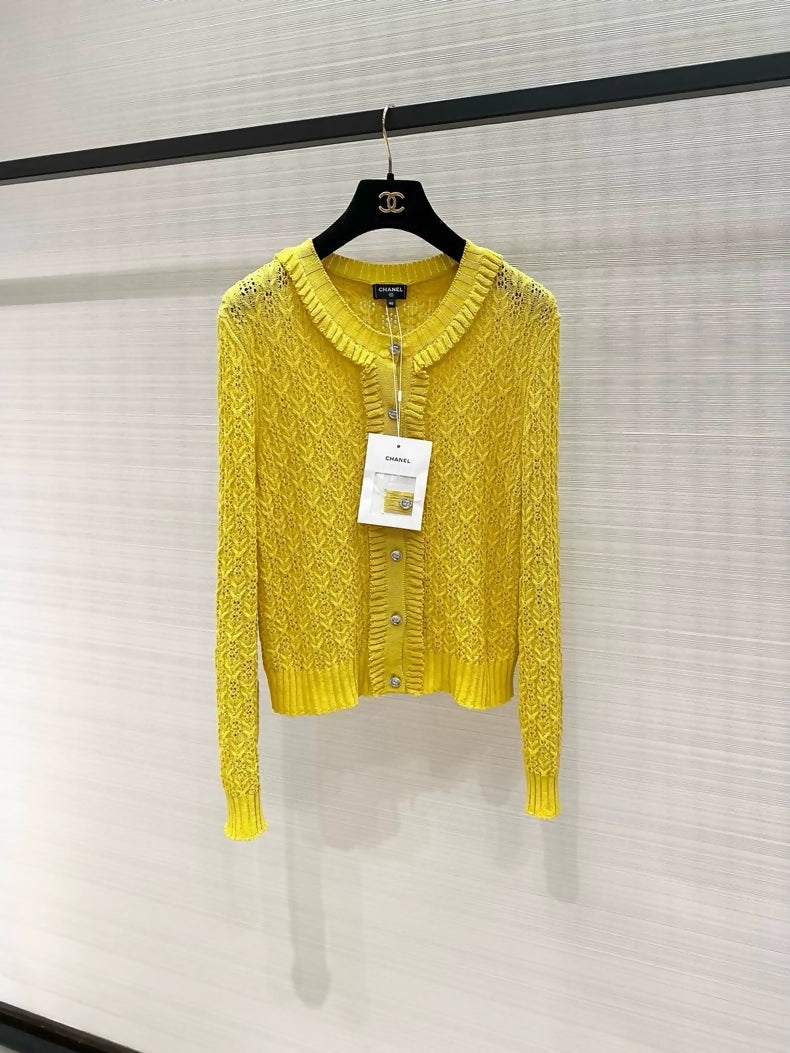 Chanel 25C yellow cardigan with ruffles