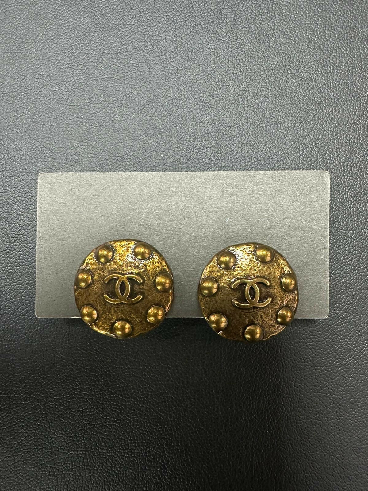 Chanel Vintage 97 Gold Plated Round CC Logo Clip-on Earrings