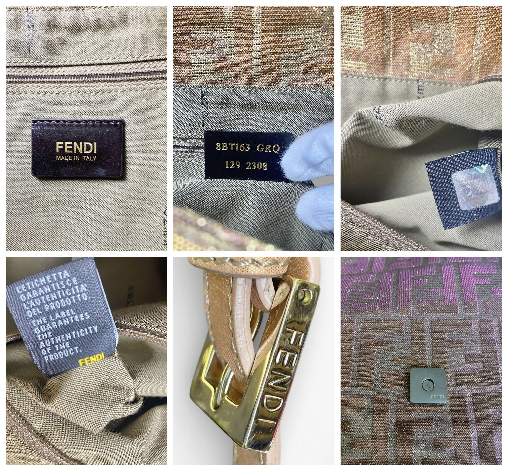 Limited Edition Fendi Zucca Baguette Metallic Pink Gold Iridescent Large Mia Bag