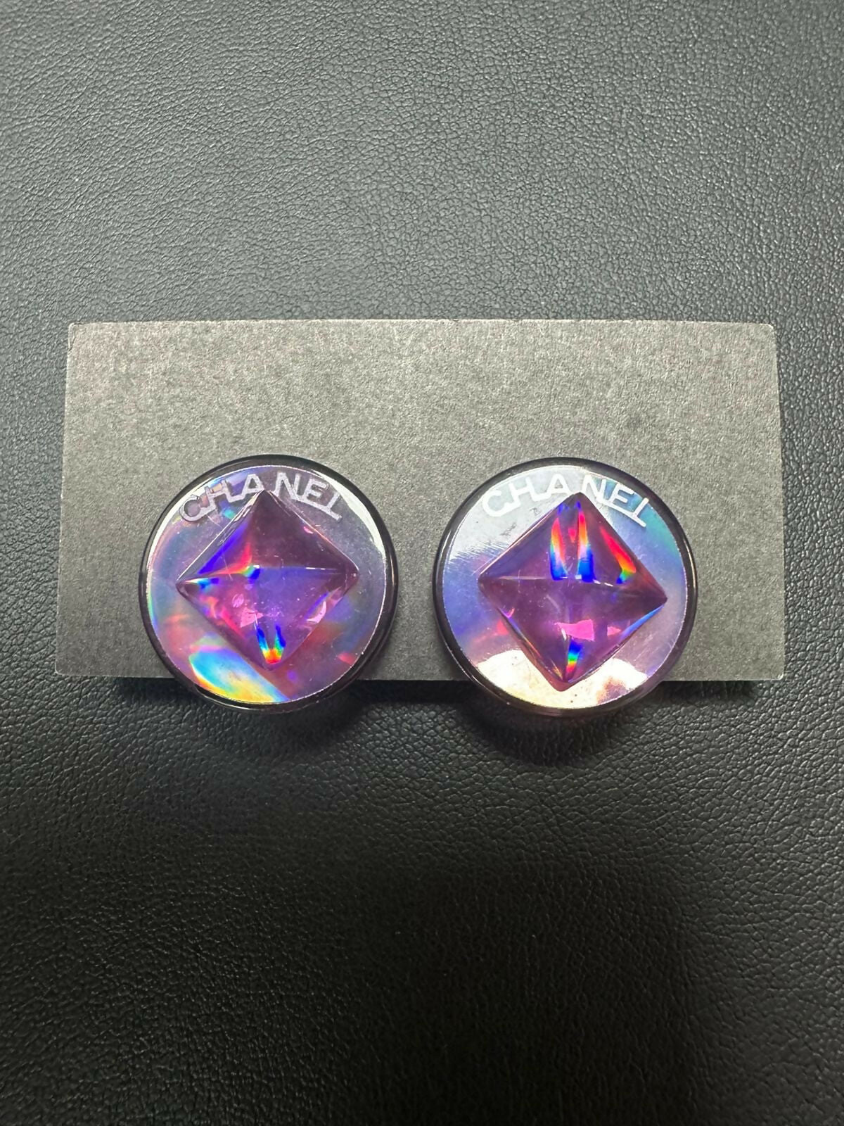 Chanel Vintage 00T Resin Iridescent Purple Clip-on Earrings