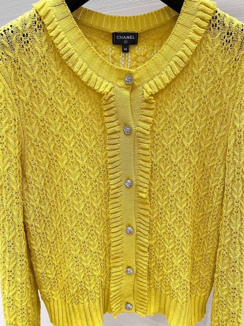 Chanel 25C yellow cardigan with ruffles
