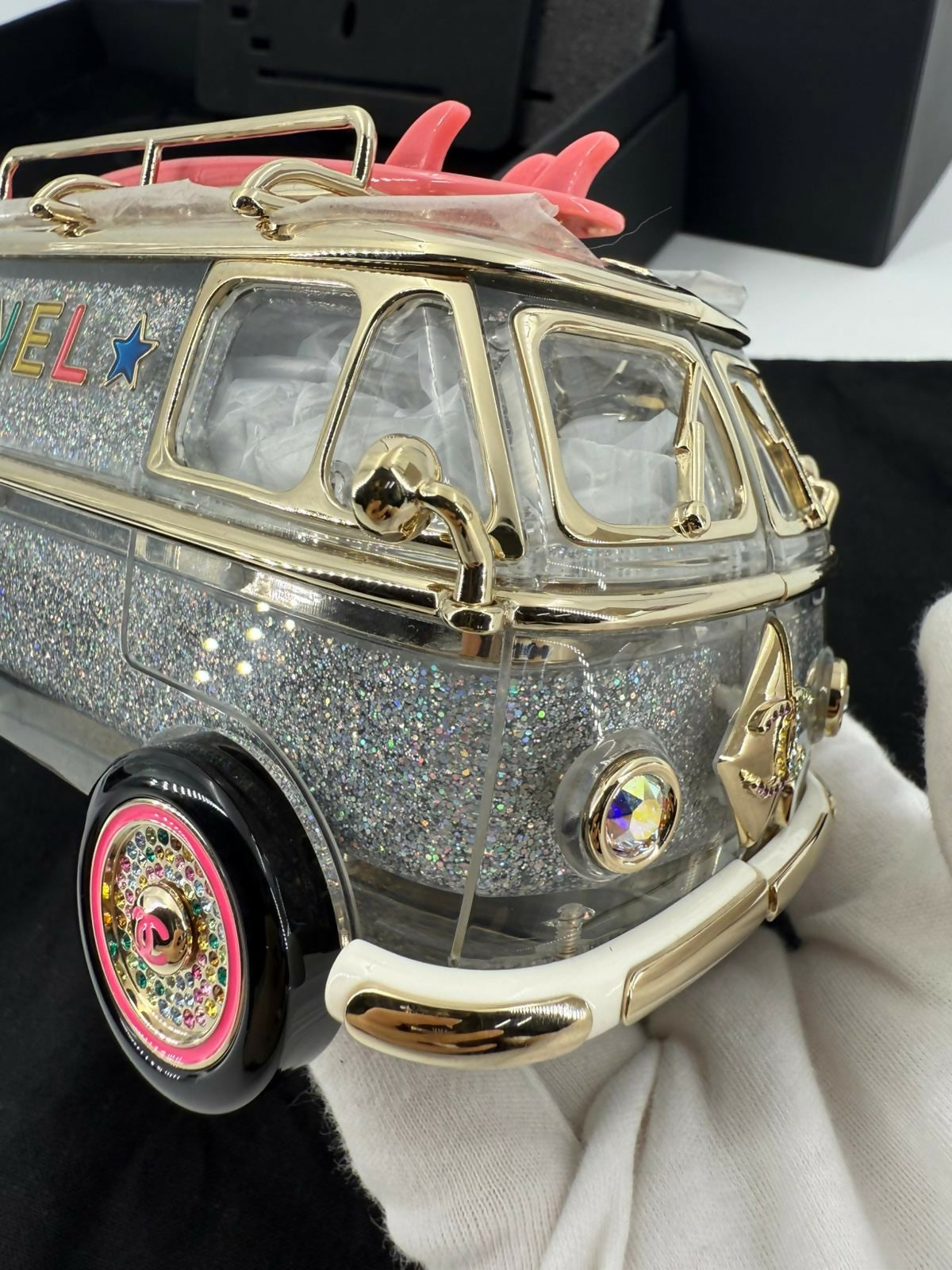 Chanel Cruise 24C Silver Glitter Lucite, Multicolor Rhinestone & Enamel Hollywood Mini Van Minaudière with Light Gold Hardware