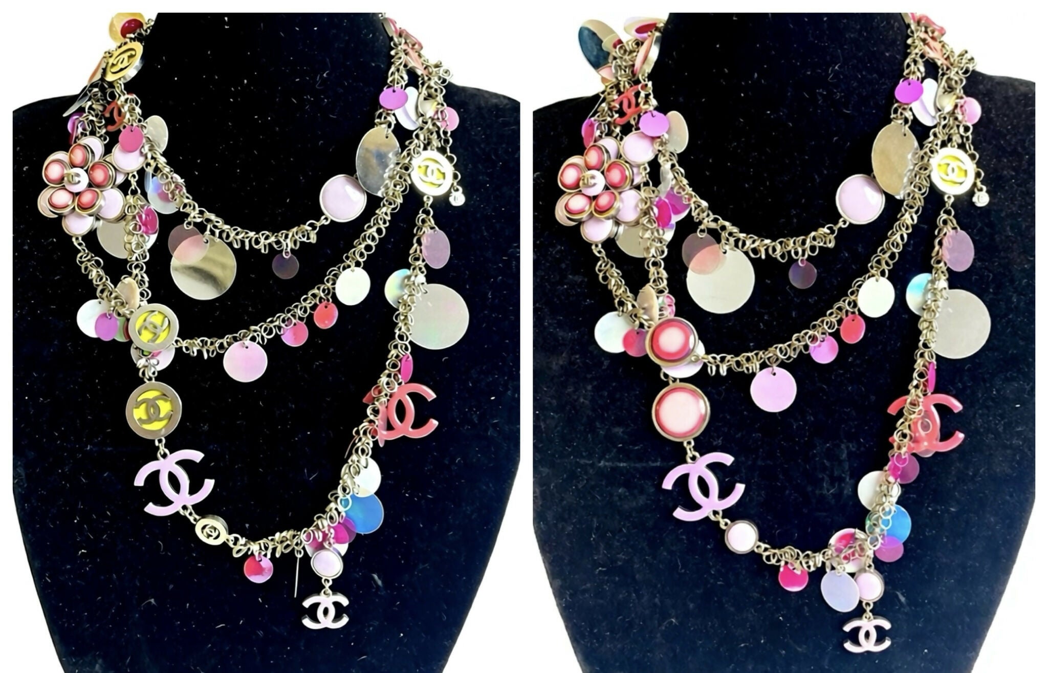 Chanel 04S Ultra Rare Statement DOUBLE XL Hot Pink Lavender Neon CC Necklace Belt