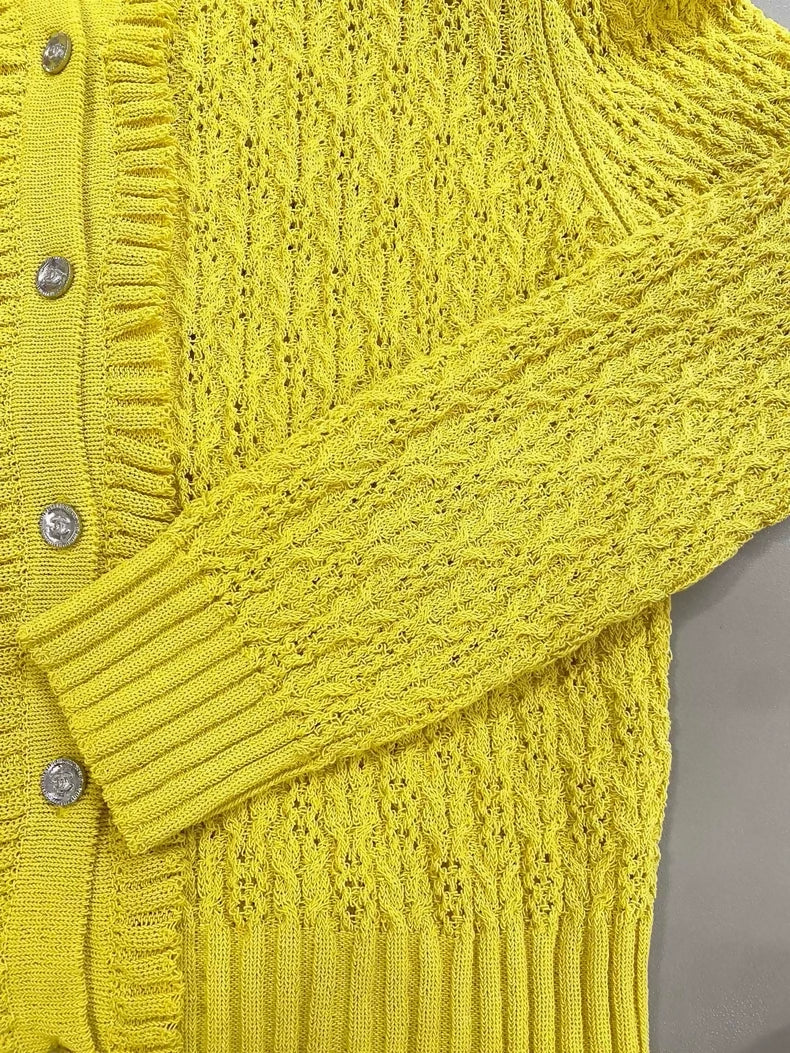 Chanel 25C yellow cardigan with ruffles