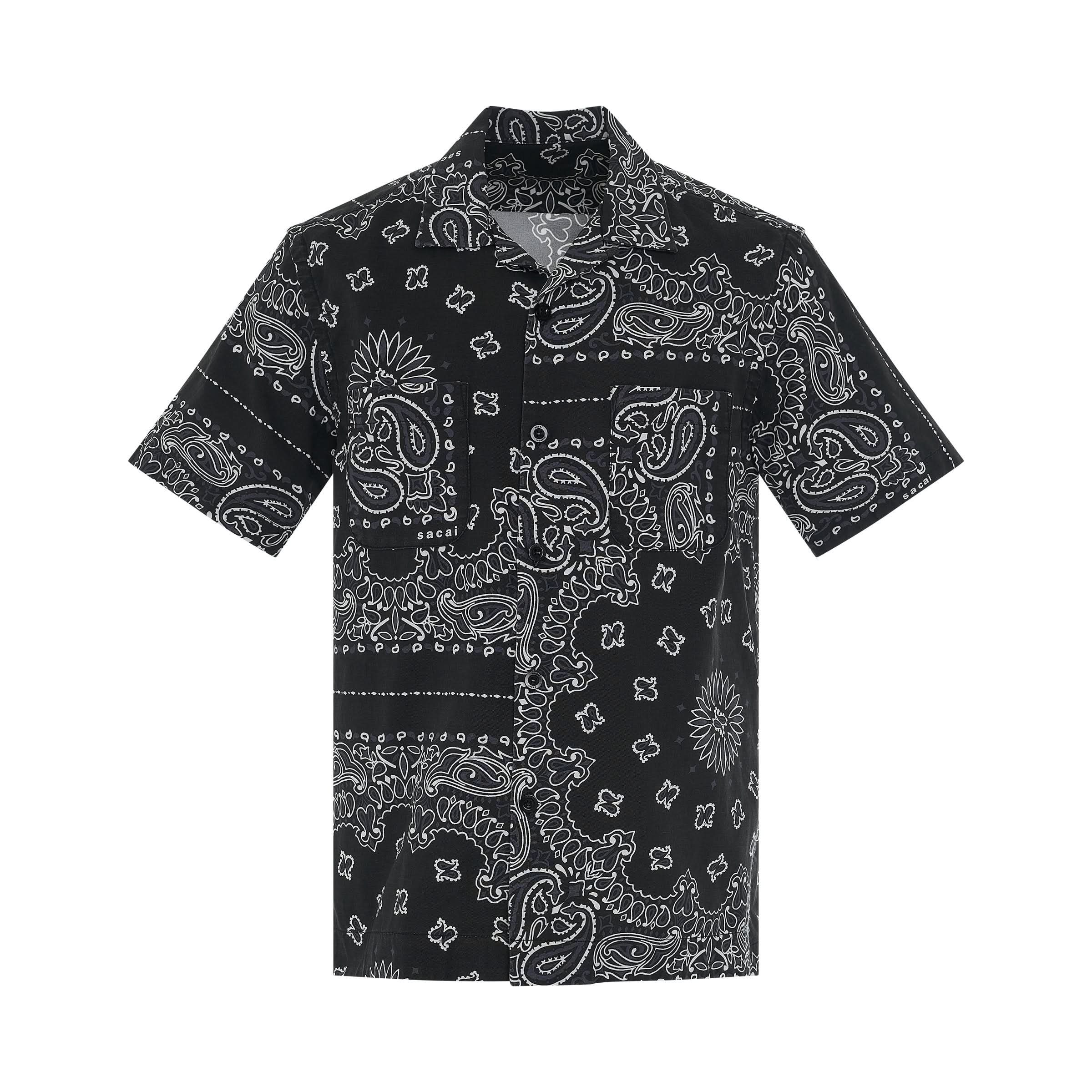 Bandana Print Short Sleeve Shirt in Black