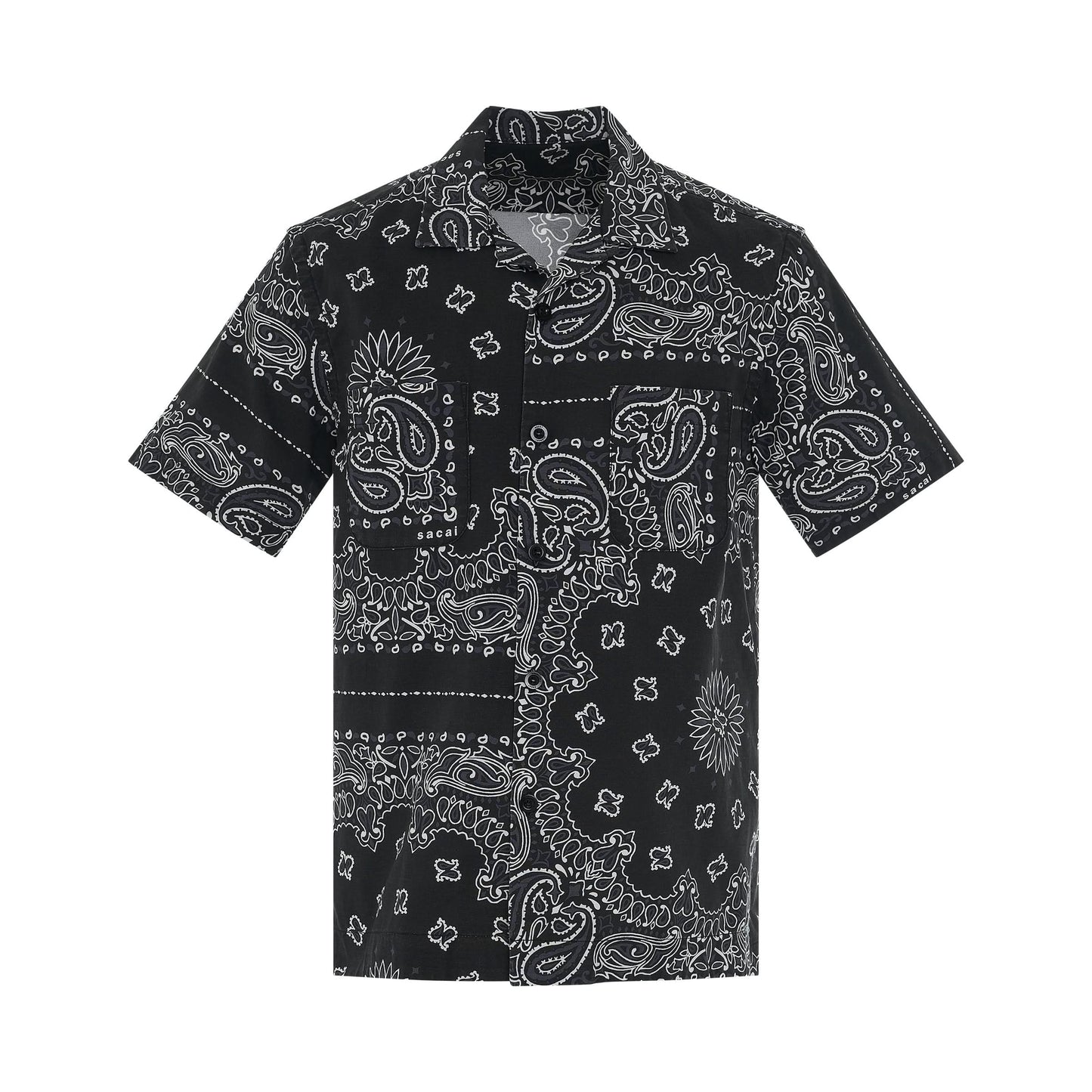 Bandana Print Short Sleeve Shirt in Black