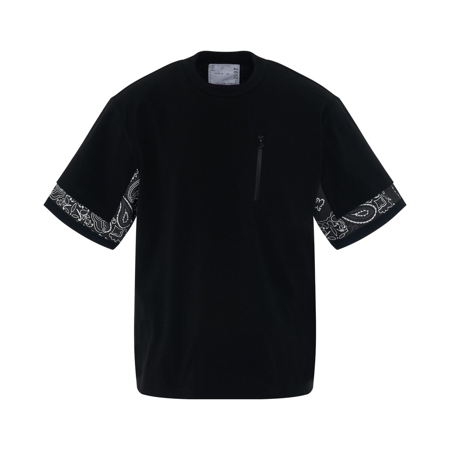 Bandana Print T-Shirt with Pocket in Black