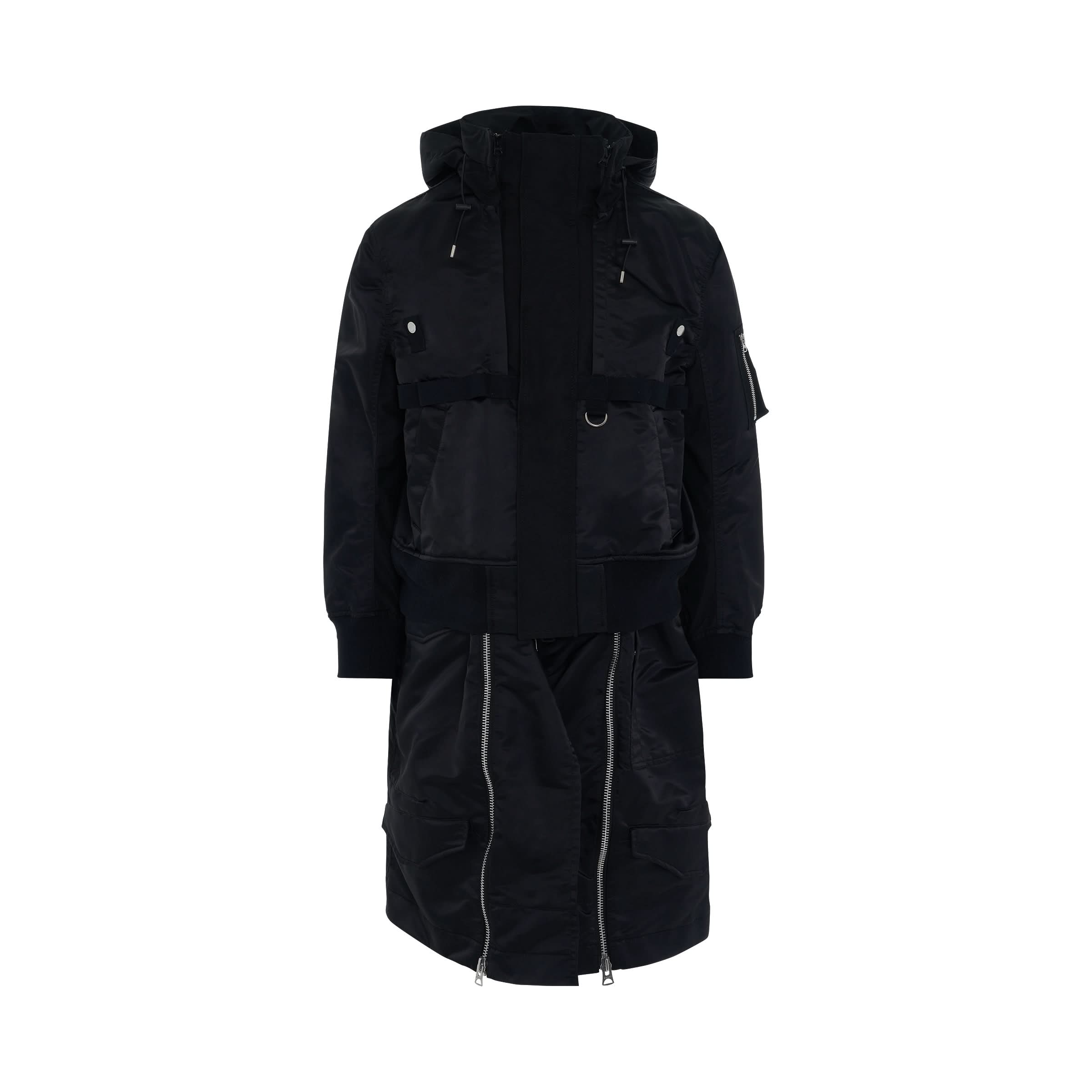 Nylon Twill Mix Coat in Black