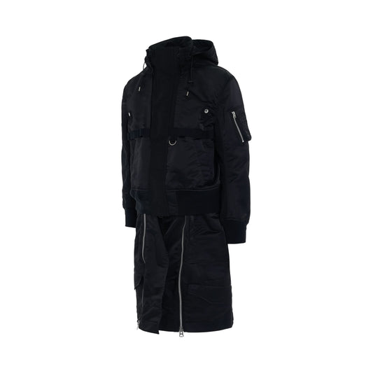 Nylon Twill Mix Coat in Black