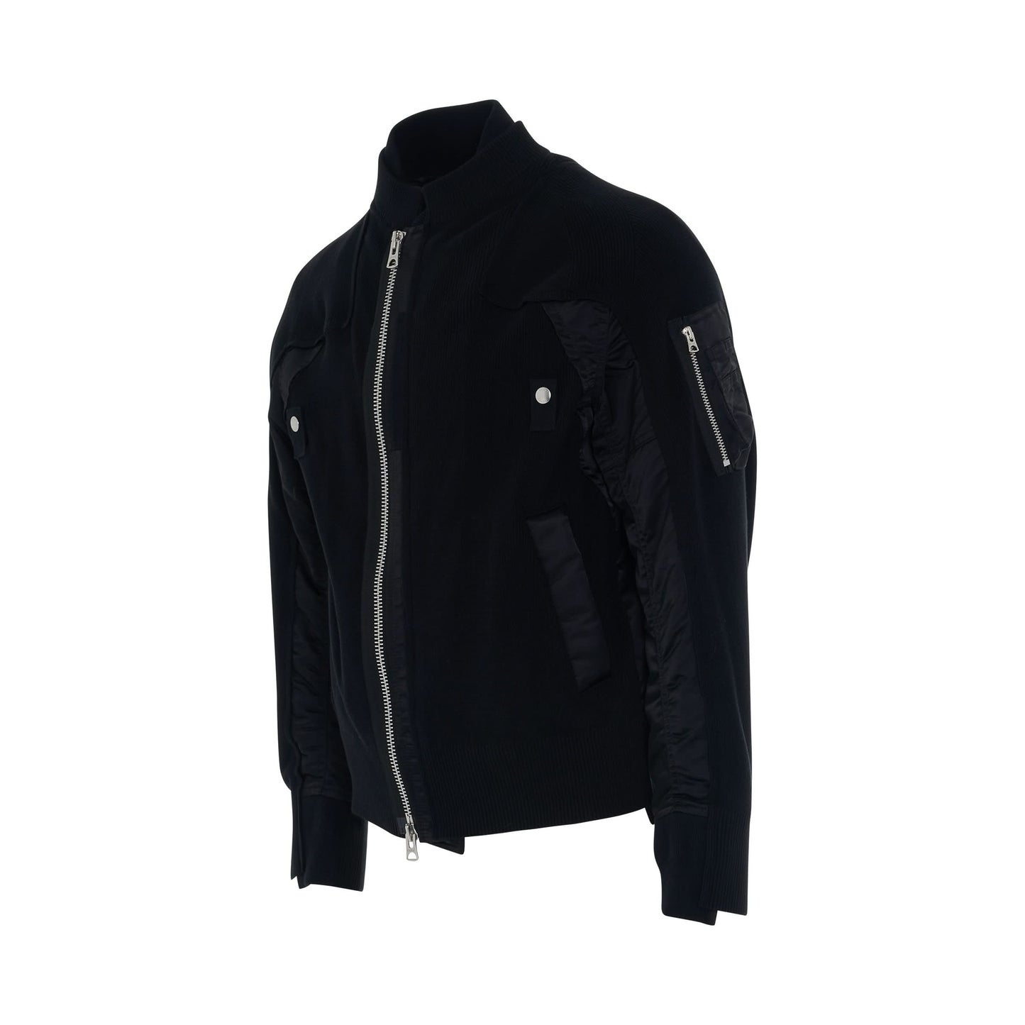 Nylon Twill Mix Knit Classic Jacket in Black