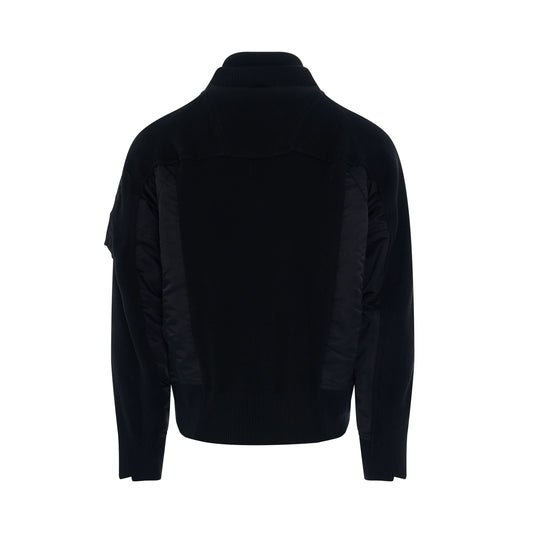 Nylon Twill Mix Knit Classic Jacket in Black