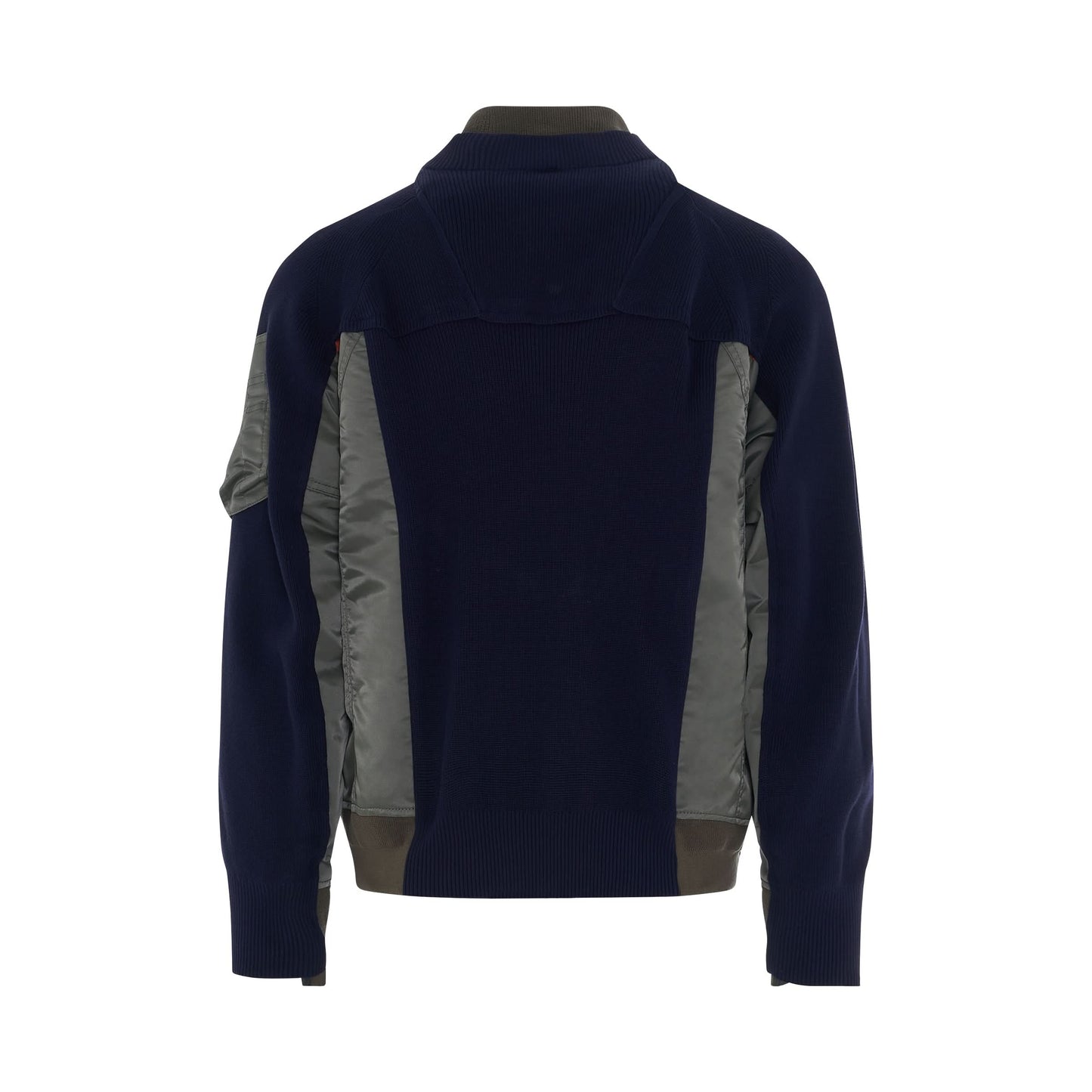 Nylon Twill Mix Knit Classic Jacket in Navy