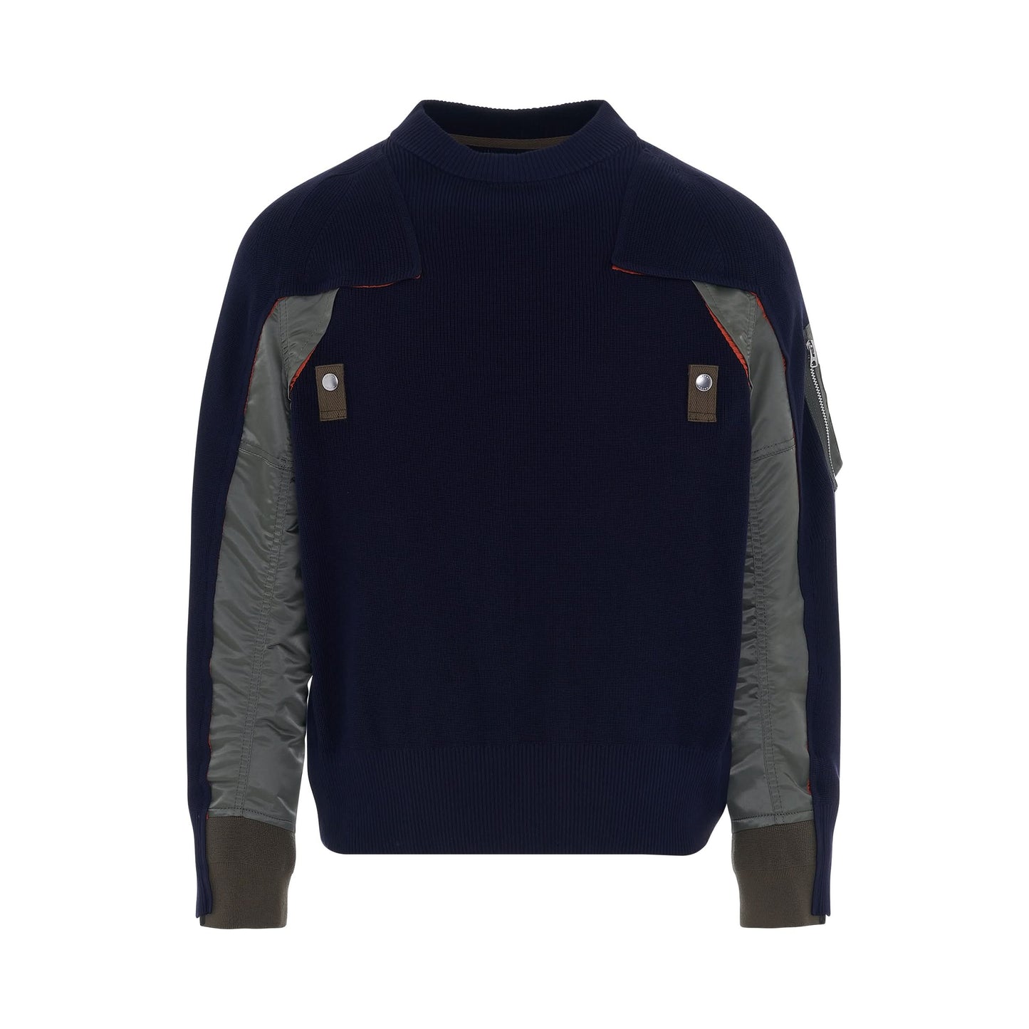 Nylon Twill Mix Classic Knit Pullover in Navy