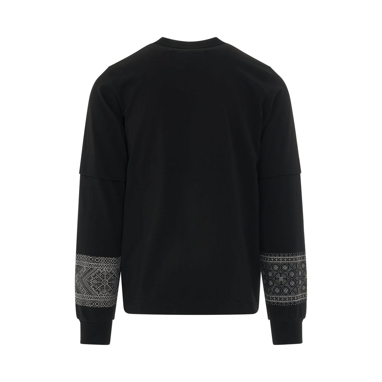 Floral Embroidery Mix Long Sleeve T-Shirt in Black