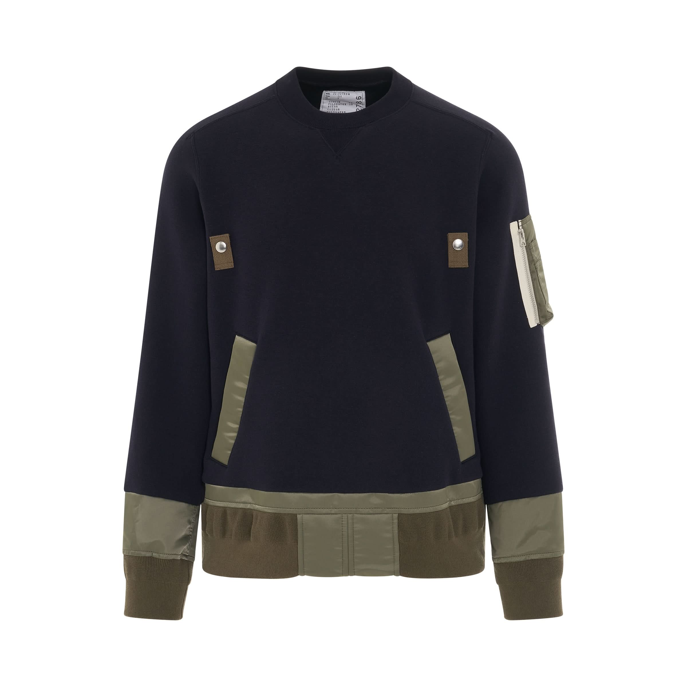 Nylon Twill Mix Sponge Sweat Pullover in Navy