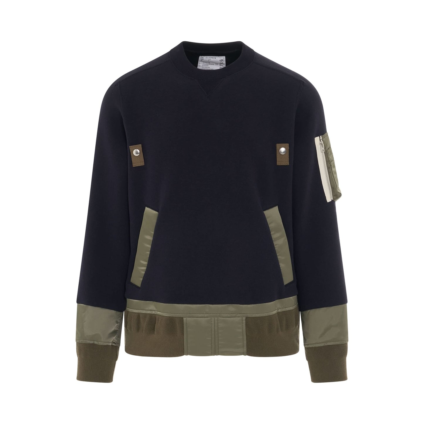 Nylon Twill Mix Sponge Sweat Pullover in Navy