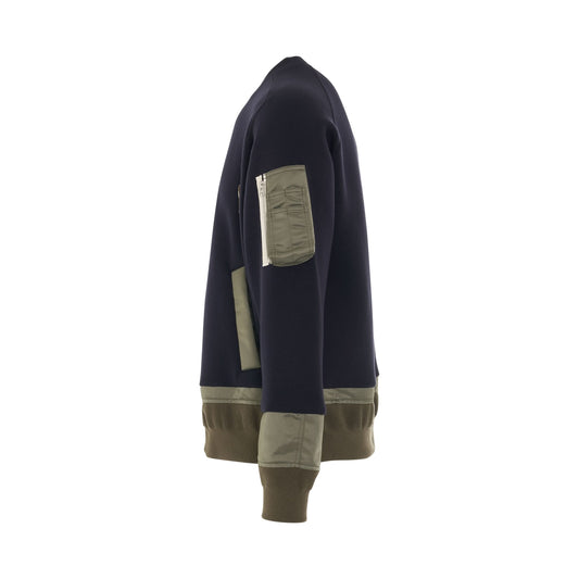 Nylon Twill Mix Sponge Sweat Pullover in Navy