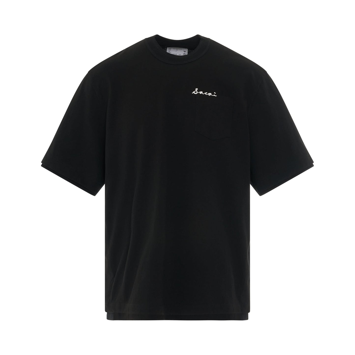 Cotton Twill T-Shirt with Pocket in Black