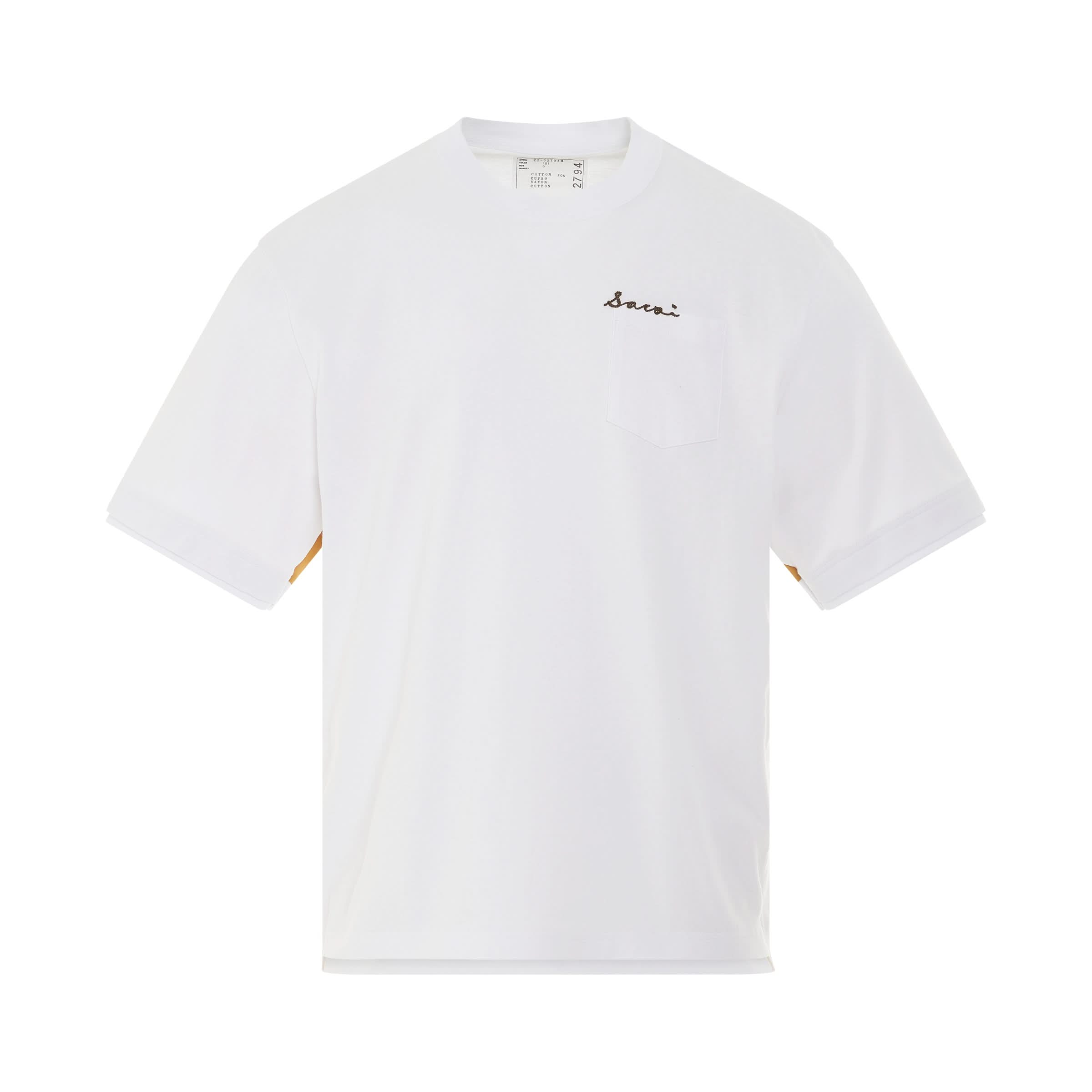 Cotton Twill T-Shirt with Pocket in White