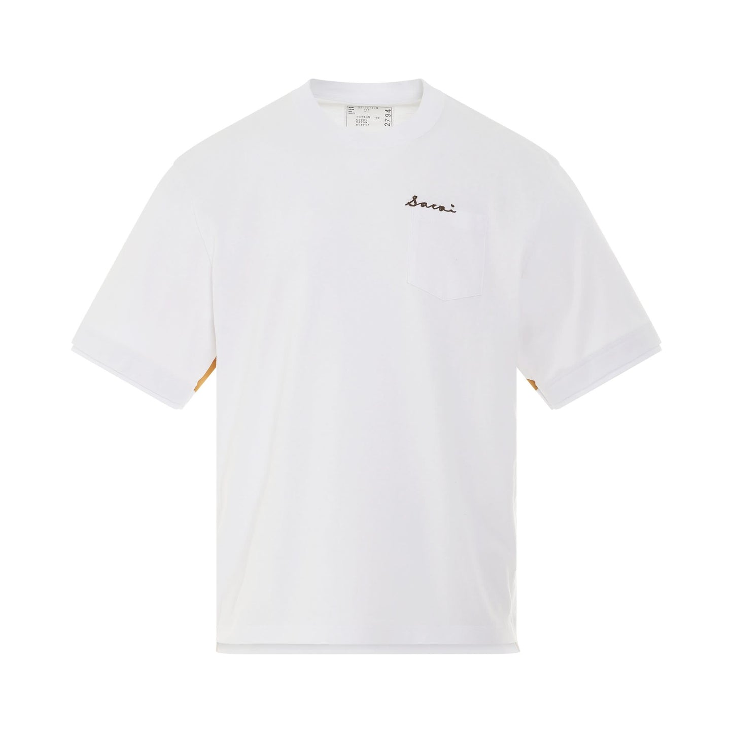 Cotton Twill T-Shirt with Pocket in White