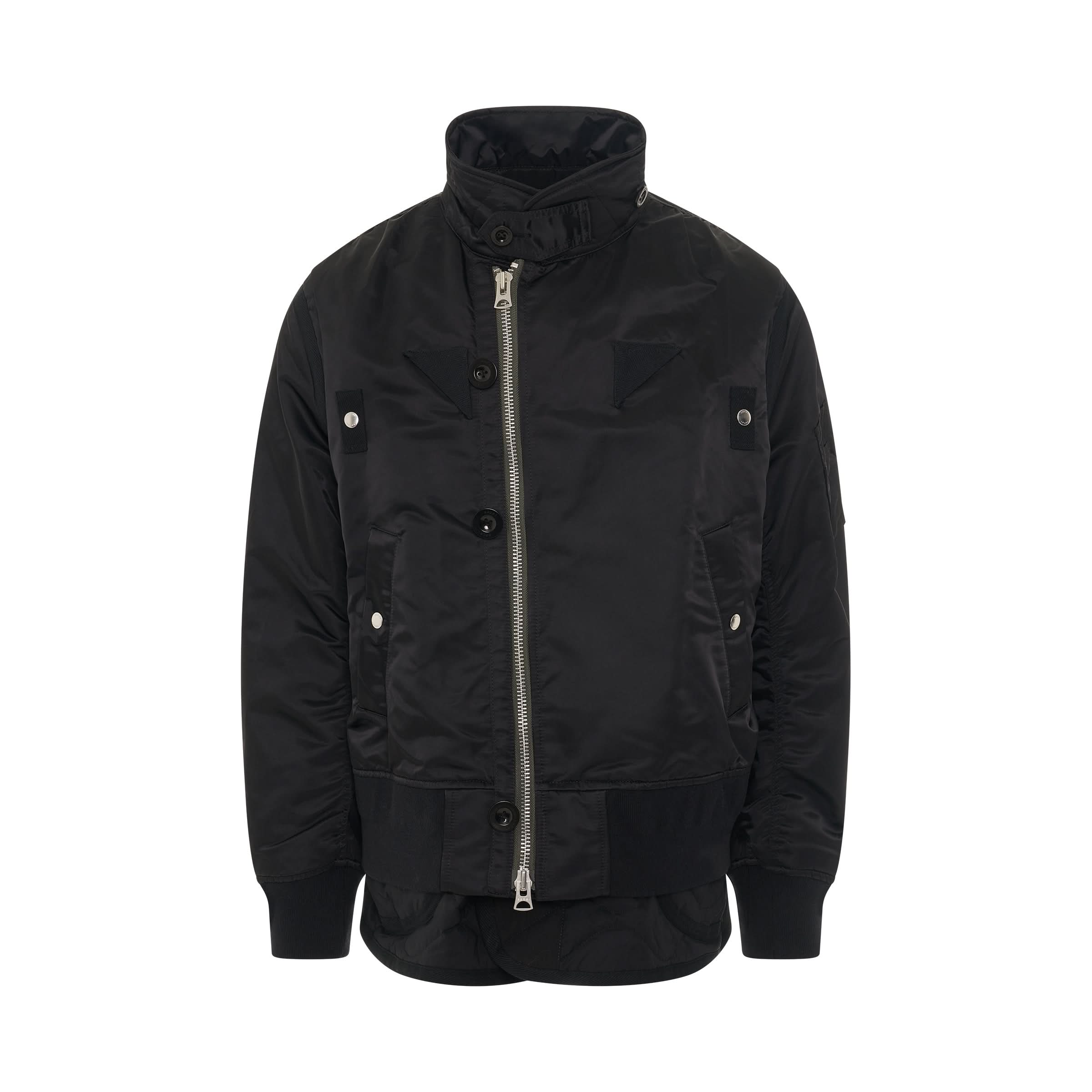 Nylon Twill Mix Panelled Jacket in Black