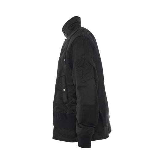 Nylon Twill Mix Panelled Jacket in Black