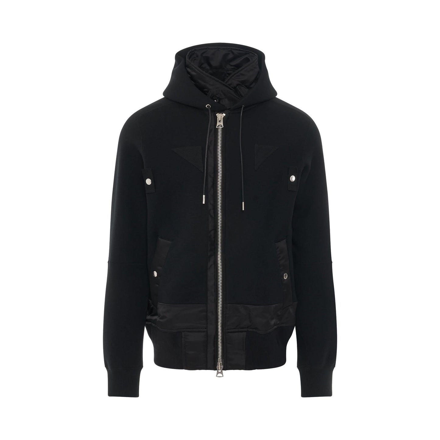 Nylon Twill Sponge Sweat Hooded Jacket in Black