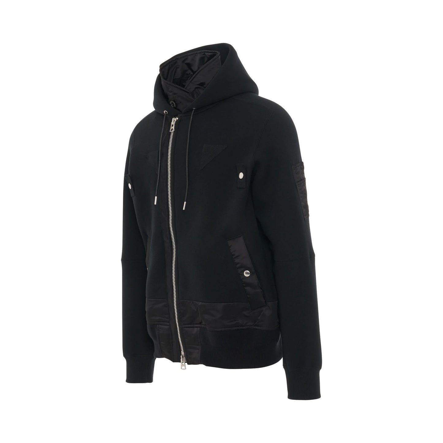 Nylon Twill Sponge Sweat Hooded Jacket in Black