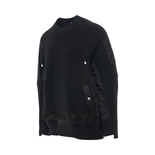 Nylon Twill Sponge Sweat Pullover in Black