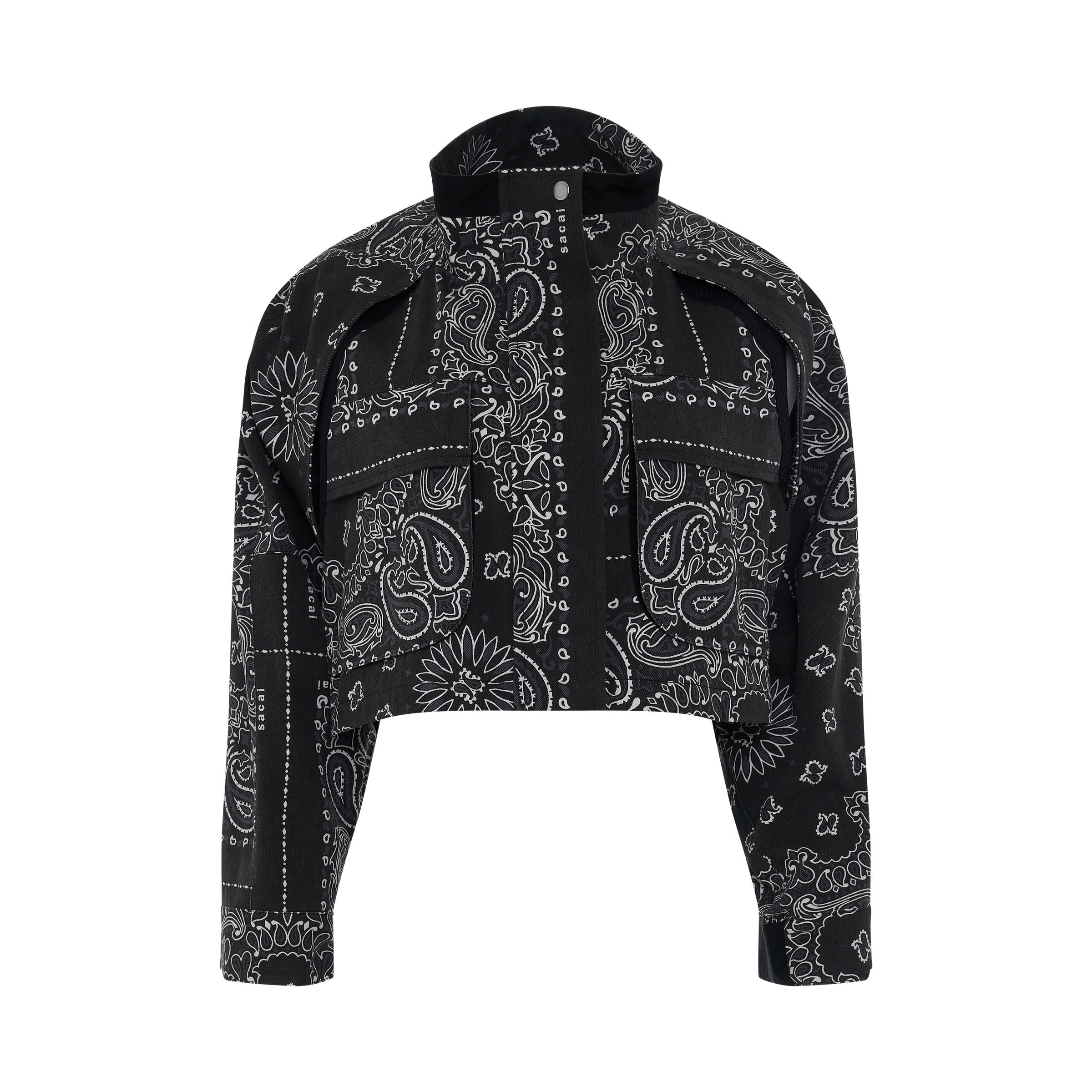 Bandana Print Crop Jacket in Black