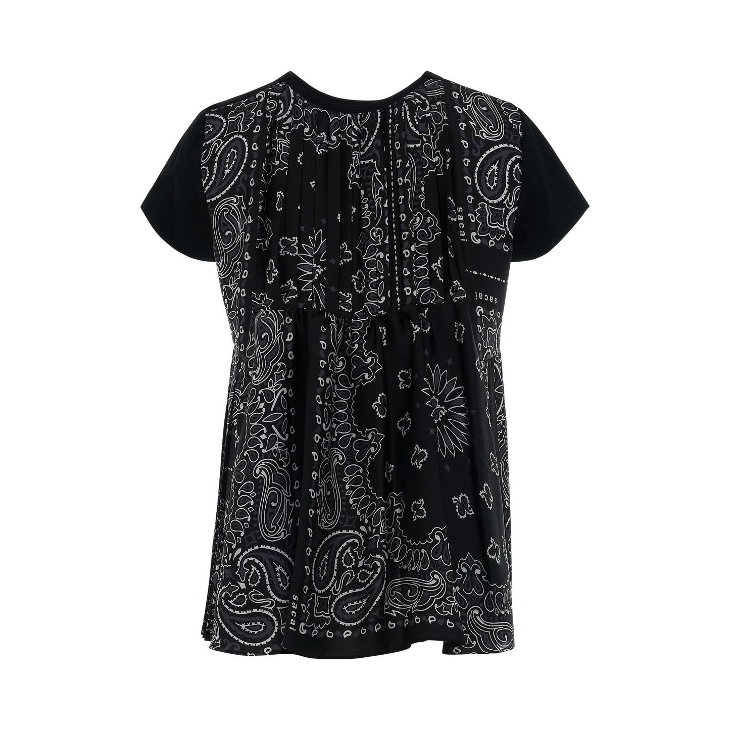 Bandana Print T-Shirt With Side Pleats in Black