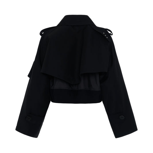 Gabardine Cotton Mix Coat in Black