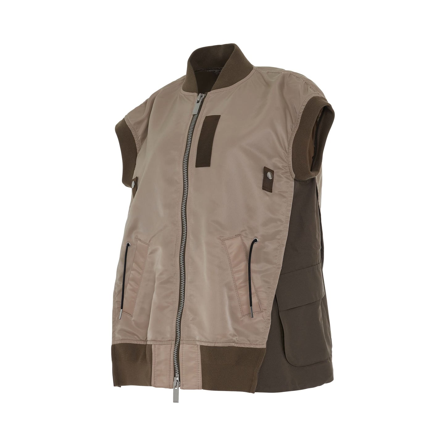 Nylon Twill Mix Vest in Beige