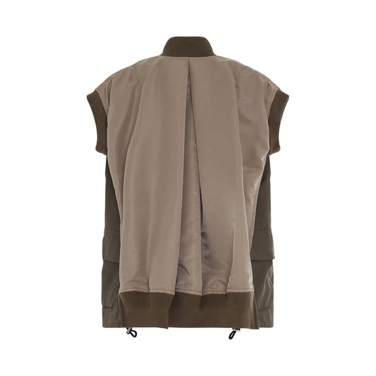 Nylon Twill Mix Vest in Beige